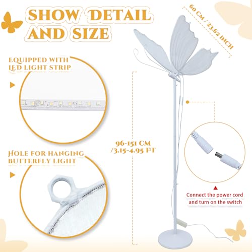 Image of White Sliver Sequin Butterfly Floor Lamp: Adjustable Height Lamp Led Butterfly Lights Decorations for Wedding Party Birthday(60cm /23.6inch)