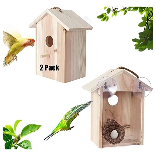 2 Pack Window Bird Houses for Viewing Bird Nest with Strong Suction Cups, Wooden See Through Birdhouses for Window Spy Birdhouse for Outdoors, Bird Nest Garden, Transparent Design
