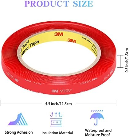 Double Sided Heavy Duty Mounting Tape, Easy Peel Waterproof VHB Foam Tape, 4.8m Length, 10mm Width,1mm Thickness for Car,Home and Office Deco