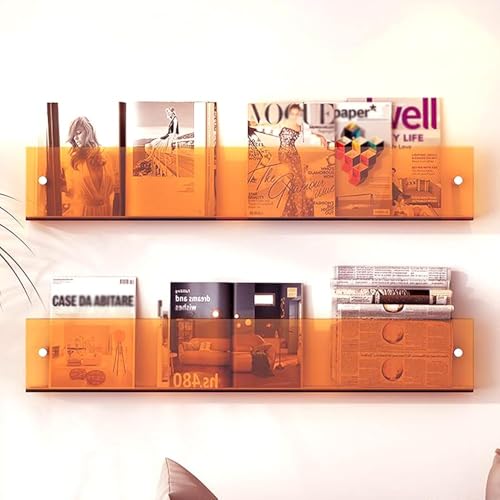 FUYAO 2PCS étagères De Rangement Flottantes en Acrylique pour Magazines, étagère Murale en Acrylique Transparent pour La Maison, Le Bureau, La Salle...