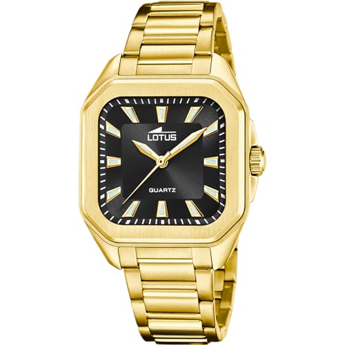 LOTUS Reloj Mujer Analógico de Acero Inoxidable 316l Dorado   Movimiento de Cuarzo   Cristal Mineral de Alta Resistencia   Resistente al Agua 5 ATM 18970/3   Square Series