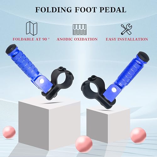 Image of M8 Motorcycle CNC Aluminum 90 Degree Folding Rearsets Folded Motorbike Footrest Bicycle Footpegs Foot Pegs Pedal Universal (Blue)