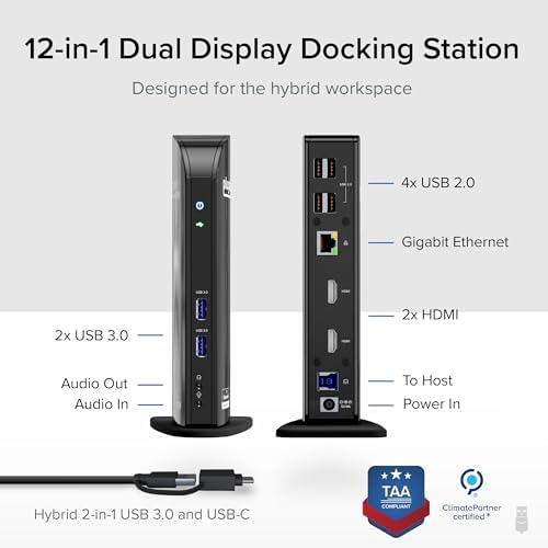 Plugable Universal Laptop Docking Station Dual HDMI Monitor for Windows and Mac (Driver Required), USB 3.0 or USB-C, 2X HDMI, Gigabit Ethernet, Audio, 6 USB Ports (UD-3900) - 1