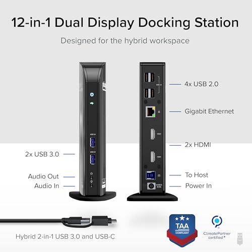 Image of Plugable Universal Laptop Docking Station Dual HDMI Monitor for Windows and Mac (Driver Required), USB 3.0 or USB-C, 2X HDMI, Gigabit Ethernet, Audio, 6 USB Ports (UD-3900)