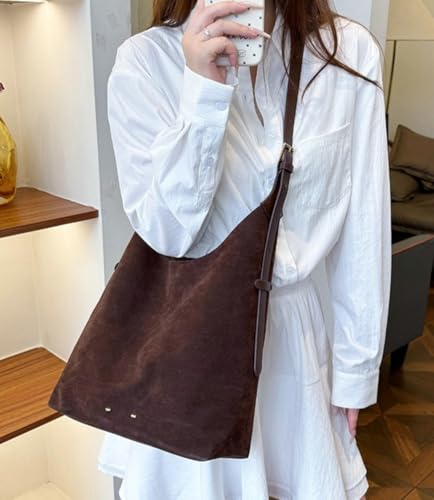 2025 Brown Suede Purse Faux Suede Tote Bag Leather Hobo Bags for Women Slouchy Crossbody Handbag Fall Purse Shoulder Bag3