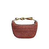 SHAIBR Bolsos De Hombro Paja Playa Media Luna Verano, Bolso Tipo Bombonera para Mujer, Tejidos, Cruzado Informal-Rojo