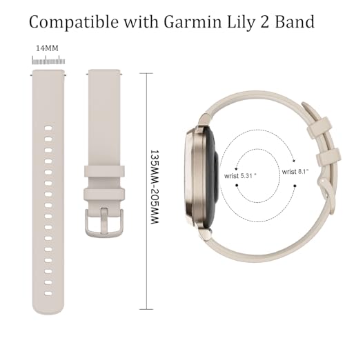 Issinlky Opaska kompatybilna z Garmin Lily 2, 14 mm Miękki silikonowy pasek do Garmin Lily 2 damski