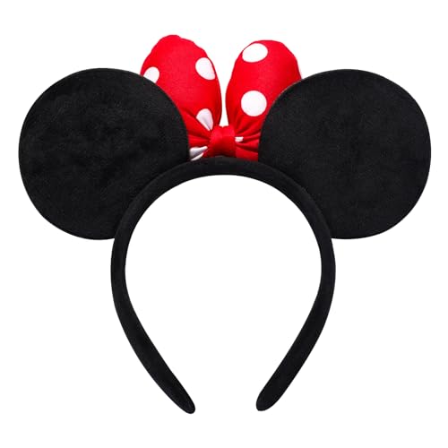 ODOCARE Handmade Mouse Ears Headband for Women and Ladies, Polka Dot Bow Minnie Ears Costume Accessories (Red-White Dots) - Thumbnail 6