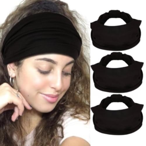 Seeotwo 3 Pack Wide Knotted Headbands For Women Men Girls Soft Elastic Non Slip Bohemian Unisex Chic Microfiber Hair Bands Gym Head Wraps African Boho Turban Bandana (Black) (B0CTRZMZ4V) Amazon Price History, Amazon Price Tracker