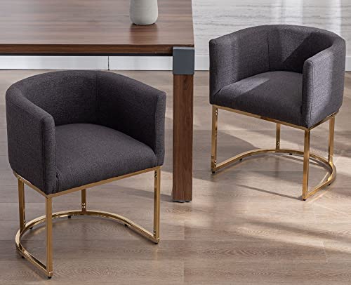 Vescasa Linen Upholstered Dining Chairs With Barrel Back, Mid Century Modern Padded Restaurant Chairs With Gold Metal Frame For Kitchen, Dining Room, Set Of 2, Charcoal #TOP2