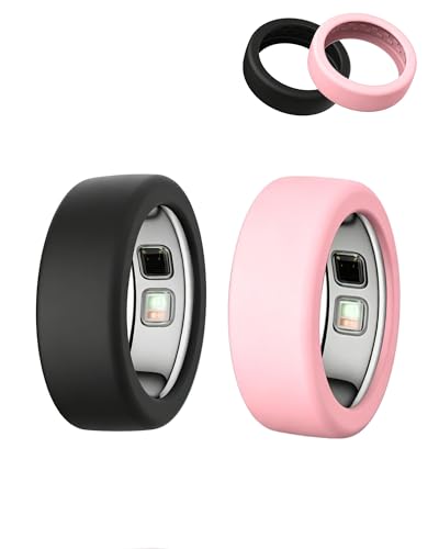 for OURA Ring5 Silicone Ring Protector,BOVUGAC Ultra-Thin Elastic Smart Ring Sleeve,Waterproof Anti-Drop, Compatible with OURA Ring 5,All Round Protection.(Size:10~13)-Black+Pink