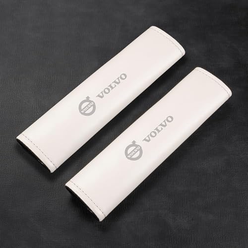 CCOZD 2 Pezzi Imbottiture Cintura di Sicurezza Auto per Volvo V40 V60 V90 XC40 XC60 XC90 S40 S60 S90 Emblema di Protezione Cintura di Sicurezza Spalla Protettiva in Pelle Accessori,White