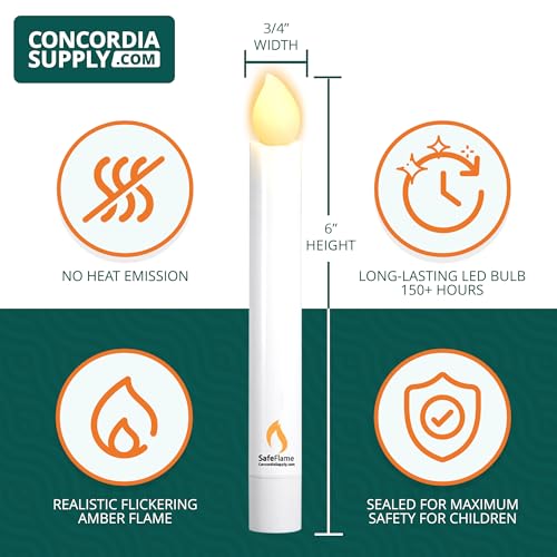 Concordia Supply SafeFlame LED Candlesticks - 6" (25-Pack) Handheld Battery Operated Candles w/Flickering Effect - Perfect for Church Services, Candlelight Vigils, and Special Events - (Amber) - Thumbnail 2