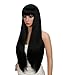 Produktbild Kalyss 26 Zoll weibliche glatte lange gerade schwarz Perücke Hitzebeständige synthetische Perücke mit Pony Haar Perücke für Frauen