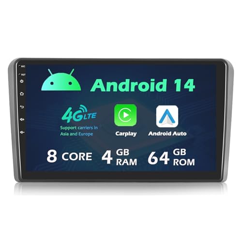 SWTNVIN Android 14 Autoradio Octa Core 4 G+64 G Car Radio Écran Tactile IPS 9 Pouces 4G DSP SWC intégré Carplay Android Auto Navigation GPS Bluetooth 5.0 pour Audi A3 S3 RS3