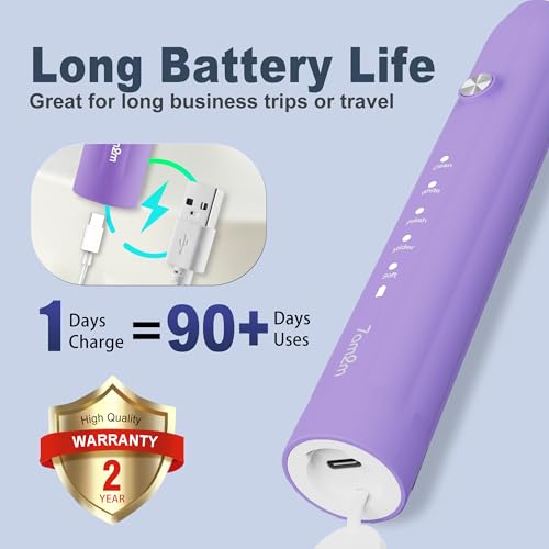 Image of 7AM2M Sonic Electric Toothbrush for Adults and Kids, with 8 Brush Heads and Travel Case,5 Modes with 2 Minutes Built in Smart Timer, One Charge Use for 90 Days, Rechargeable Toothbrushes (Purple)