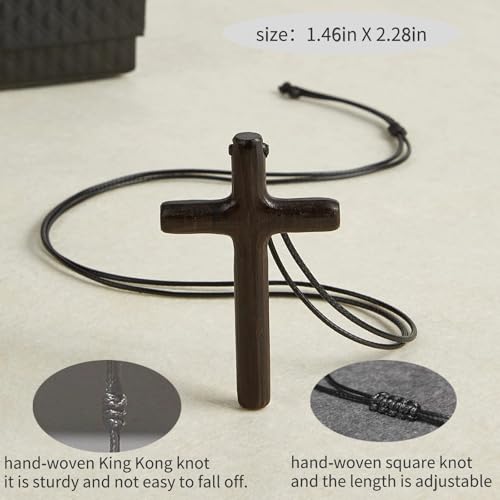 Men's Wooden Cross Necklaces Real Handcrafted Ebony Wood Cross Pendants With Leather Necklaces Men's Black Cross Necklaces Christian Baptism Crucifix Pendant for Men3