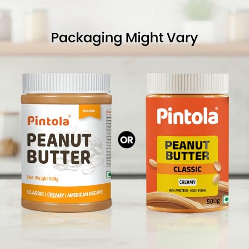 Image of Pintola Original Classic Peanut Butter Creamy 500g - with High Protein 26g & 7.2g Fiber, Premium Roasted Nuts, Gluten Free, Zero Trans Fat, with MUFA Good Fats, Vit E & B3, Dairy Free