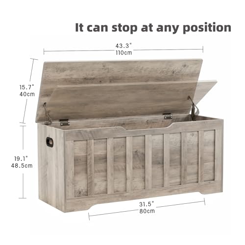 43.3" Storage Chest Extra Large,Storage Trunk with 2 Safety Hinges,Wooden Storage Bench,Shoe Bench,43.3x15.7x19.1 Inch,Easy Assembly,Storage Bench for Bedroom,Living Room,entryway(Greige).