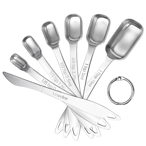 Image of U-Taste Narrow Square Measuring Spoons, Metal Measure Set of 7 with Leveler