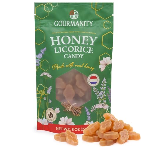 Gourmanity Dutch Honey Licorice Candy, Delicious Chewy Candy Made with Real Honey and Natural Licorice Extract, No Additives or Artificial Flavors 8oz/227g