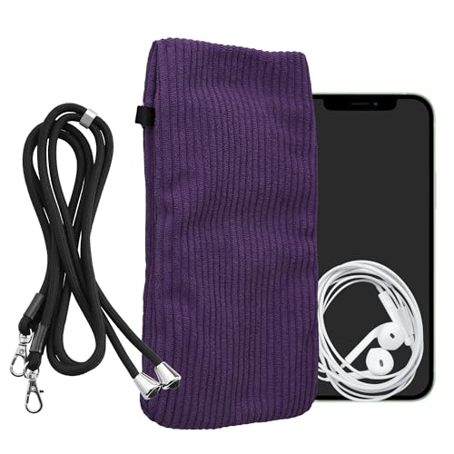 kwmobile Handytasche für Smartphones XXL - 7 Handy Tasche - Cord Handy Hülle Violett mit Kordel - Tasche mit Handykette 17,7 x 9 cm Innenmaße