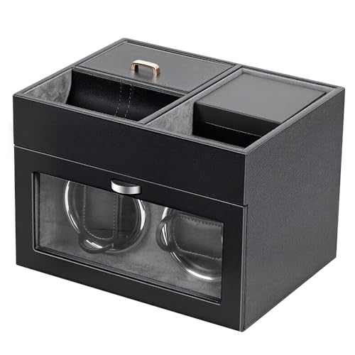 Xalhar Porta Relógio Masculino, Caixa de Relógio, Caixa para Relógio, Estojo para Relógio, Enrolador Automático de Relógio Duplo - Preto