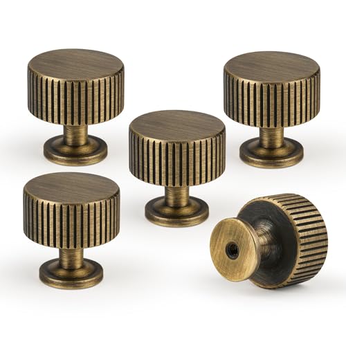 Urnew - Antique Brass Kitchen Cabinet Knobs Solid Brass Pulls for Dresser Drawer Vanity Closet Wardrobe, Modern Bathroom Bedroom Living Room Cabinet Hardware