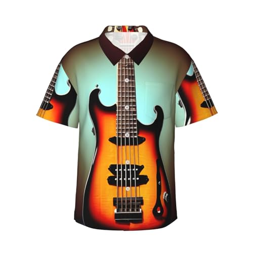 KLJnmbb - KLJnmbb Chemise hawaïenne douce à manches courtes pour homme avec imprimé instrument de musique guitare, basse, instrument de musique, pour les vacances à la plage, Noir , 3XL