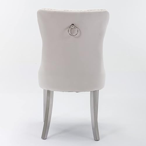 Miniatura 50 de i-POOK Juego de 2 sillas de comedor tapizadas de terciopelo, sillas de comedor con respaldo de alas con tirador de anillo, ribete de cabeza de clavo