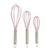 Silicone Whisk Set of 3 - Stainless Steel & Silicone Kitchen Utensils for Blending, Whisking, Beating & Stirring - (Blue: 12-inch, Red: 10-inch & Green: 8.5-inch) (Pink)