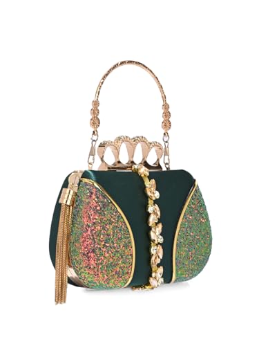 Image of TOOBA Handicraft Pearl Embroidered Clutch Purse For Women with Trendy Design 4-ring Handle & Tassel