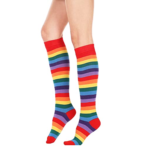 Image of DOOVID Casual Knee High Socks for Women Tube Socks Elasticity Athletic Socks Thin Stripe Knee High Stockings
