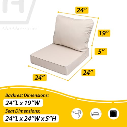 Image of AAAAAcessories Outdoor Deep Seat Cushions, Waterproof, Fade-Resistant Patio Furniture Replacement Cushions, 24 inch x 24 inch x 5 inch, Set of 2, Khaki Beige