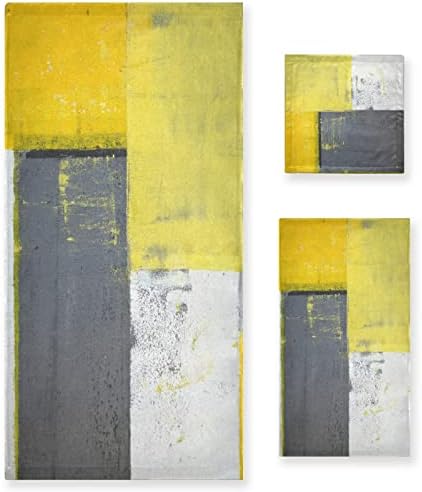 HATESAH Yellow and Grey Bath Towels Set,Soft Highly Absorbent Abstract Art Bathroom Towel Set 3 Pcs,1 Bath Towel,1 Hand Towel,1 Washcloth,Decorative Bath Towels Sets for Bathroom,Spa,Hotel,Gym,Yoga
