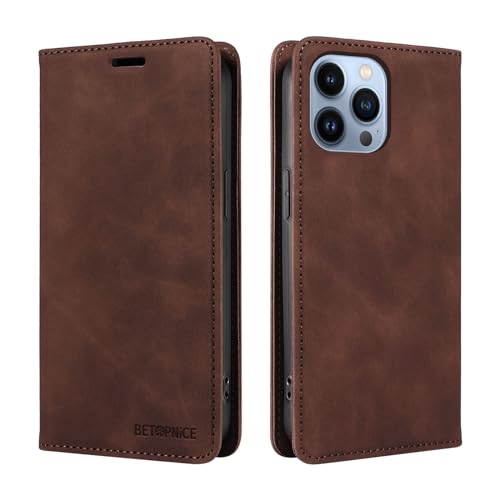 Étui portefeuille iPhone 13 Pro antichoc cuir marron avec fentes RFID - 2