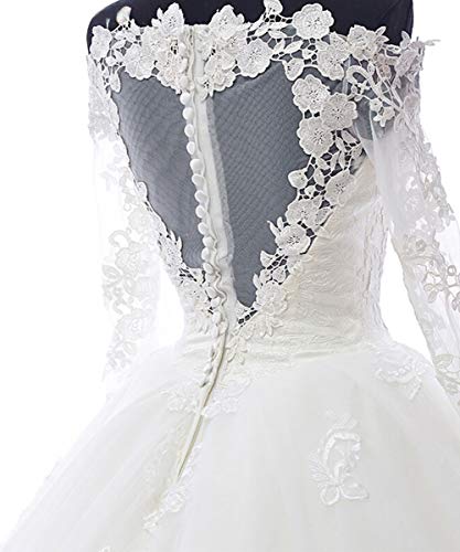 Ly Dress Weomen's Applique Wedding Dress For Bride Tulle A-Line Wedding Gown With Long Sleeves Size 8 Ivory #TOP4