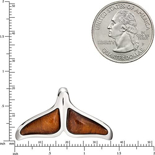 Aloha Jewelry Company 925 Sterling Silver Koa Wood Hawaiian Whale Tail Necklace Pendant with 18" Box Chain, Nickel Free Hypoallergenic for Sensitive Skin, Ocean Sea Life, Gift Box Included3
