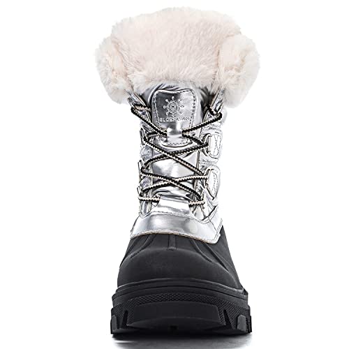 GLOBALWIN Snow Boots for Women Comfortable Winter Boots For Women Waterproof Fluffy Faux Fur Ankle Booties Silver Boots Water-Resistant Short Boots For Women Warm Fur Boots, Lace-Up Outdoor Shoes 8M - image 6