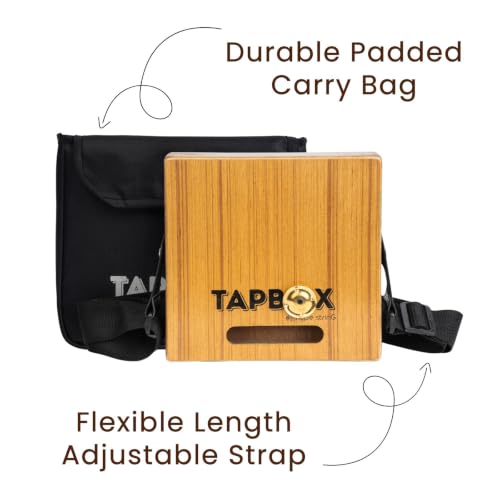Image of Hype String TapBox Travel Cajon | Portable Cajon Drum with Built-in Brass Jingle, Snare & Rich Bass | Solid Teak Wood | Top Sound Hole | Quick Flip Design | Bag & Strap Included