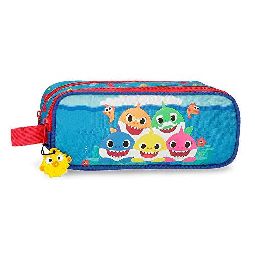 Baby Shark Happy Family Estuche Doble Azul 23x9x7 cms Poliéster Cover