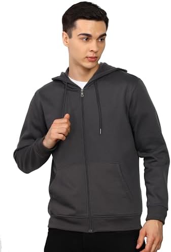 Alan Jones Clothing Men’s Solid Zipper Hooded Sweatshirt | Ribbed Hem, Lined Hood, Side Pockets, Durable Zip | Multiple Colors