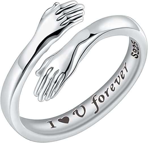 Vientiq Engraved Silver-Plated Hug Hand Ring I Love You Forever for Women/Girls (B0C5X2H321) Amazon Price History, Amazon Price Tracker