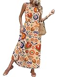 Womens Summer Dresses Maxi Sundress Flower Floral Dresses Plus Size Spring Clothes Beach Vacation Outfits Fashion Clothing Sleeveless XL