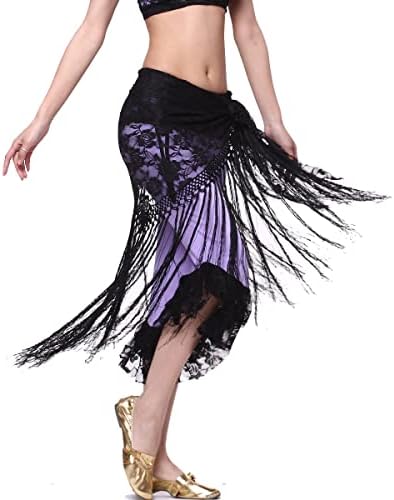 Women's Belly Dance Long Tassels Lace Triangle Hip Scarf
