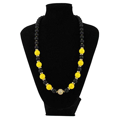 Collana preziosa con pietre dure naturali Onice nero opaco e cristallo di rocca color giallo con distanziatori in acciaio inossidabile color oro