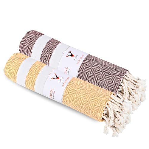 Image of Bamboo Cotton Bath Towels | Ultra Soft Quick Dry Towels for Men & Women | Large Size 75x150 cm | Lightweight Towel Set (Pack of 2, Yellow & Maroon)