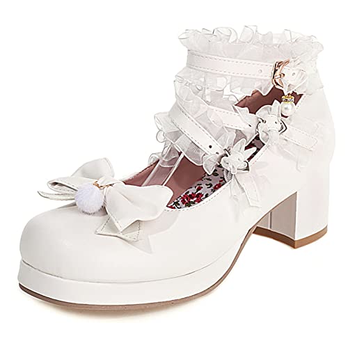 Mary Janes à plateforme blanche et talon carré style Lolita pour femme