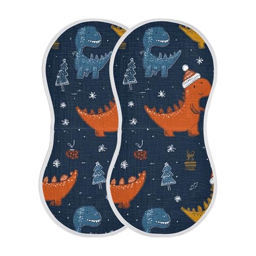 Dinosaur Rex Christmas Blue Burp Cloths Baby Boys Girls Absorbent Soft Cotton Burping Cloths Rags, 2 Pack