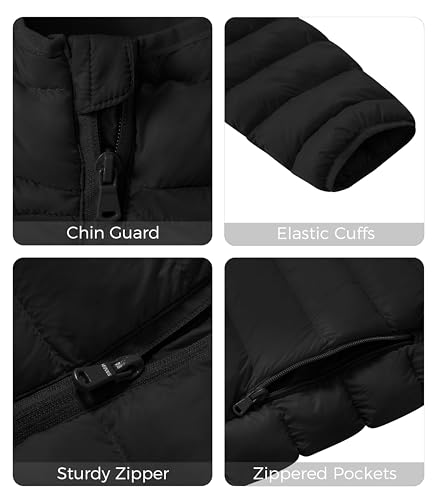 wantdo Men's Warm Puffer Jacket Waterproof Winter Jacket with Hood Black Large